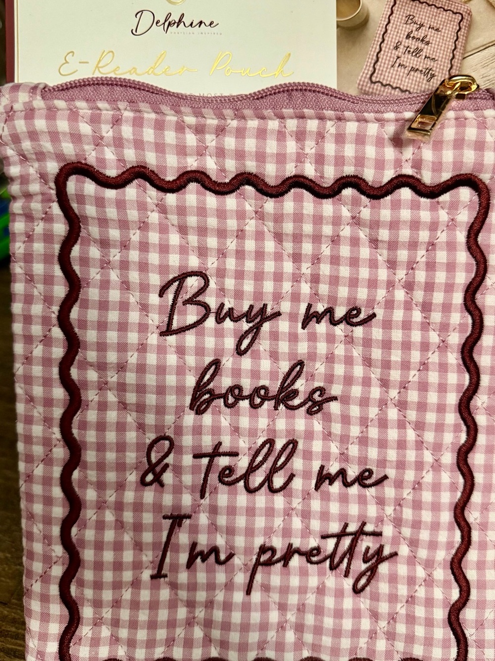 Delphine Quilted Pink Gingham Pouch - Buy Me Books